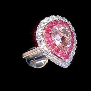 Certified & Appraised AAA Pink Morganite, Mozambique Ruby and Luxuriant Lab Grown Diamond G-H SI 3.20 ctw Ring in 10K Rose Gold (Size 10.0)