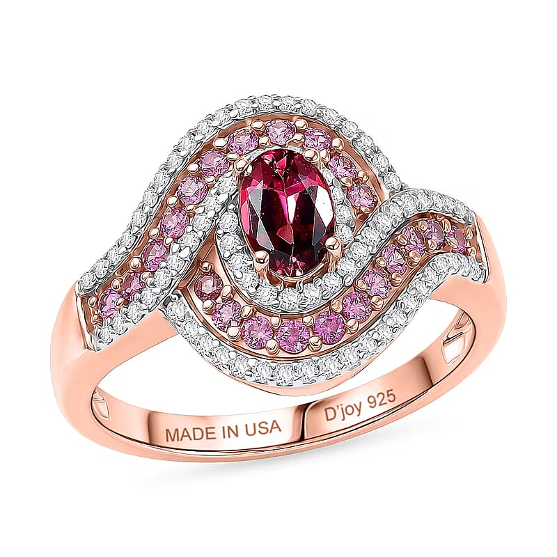 D'Joy Ouro Fino Rubellite and Multi Gemstone 1.20 ctw Scarlet Flow Ring in 18K Vermeil Rose Gold Over Sterling Silver (Size 10.0)