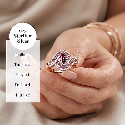 D'Joy Ouro Fino Rubellite and Multi Gemstone 1.20 ctw Scarlet Flow Ring in 18K Vermeil Rose Gold Over Sterling Silver (Size 10.0)