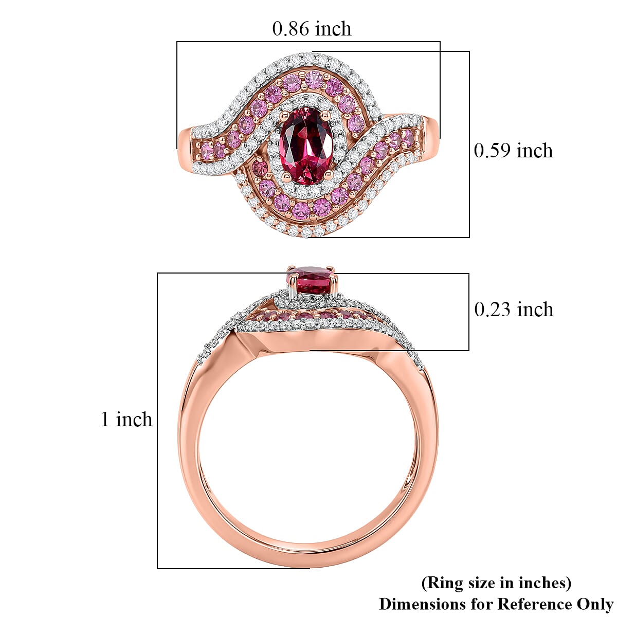 D'Joy Ouro Fino Rubellite and Multi Gemstone 1.20 ctw Scarlet Flow Ring in 18K Vermeil Rose Gold Over Sterling Silver (Size 10.0) image number 5