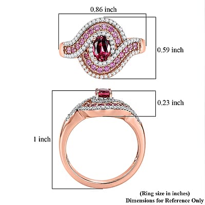 D'Joy Ouro Fino Rubellite and Multi Gemstone 1.20 ctw Scarlet Flow Ring in 18K Vermeil Rose Gold Over Sterling Silver (Size 10.0)