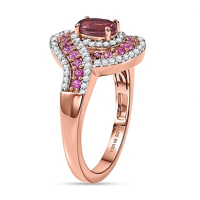 D'Joy Ouro Fino Rubellite and Multi Gemstone 1.20 ctw Scarlet Flow Ring in 18K Vermeil Rose Gold Over Sterling Silver (Size 10.0)