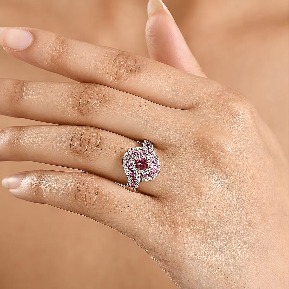 D'Joy Ouro Fino Rubellite and Multi Gemstone 1.20 ctw Scarlet Flow Ring in 18K Vermeil Rose Gold Over Sterling Silver (Size 6.0) image number 1