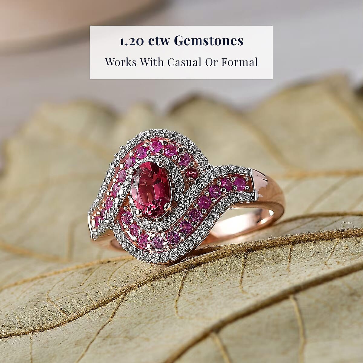 D'Joy Ouro Fino Rubellite and Multi Gemstone 1.20 ctw Scarlet Flow Ring in 18K Vermeil Rose Gold Over Sterling Silver (Size 6.0) image number 2