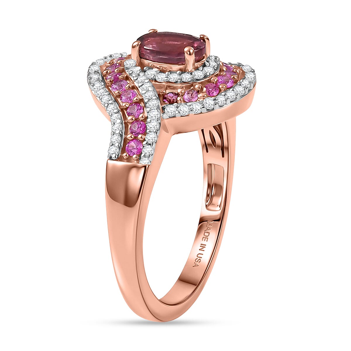 D'Joy Ouro Fino Rubellite and Multi Gemstone 1.20 ctw Scarlet Flow Ring in 18K Vermeil Rose Gold Over Sterling Silver (Size 7.0) image number 3