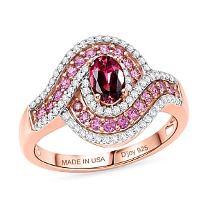 D'Joy Ouro Fino Rubellite and Multi Gemstone 1.20 ctw Scarlet Flow Ring in 18K Vermeil Rose Gold Over Sterling Silver (Size 8.0)