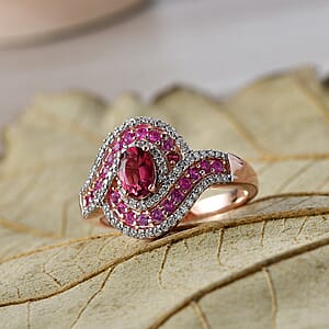 D'Joy Ouro Fino Rubellite and Multi Gemstone 1.20 ctw Scarlet Flow Ring in 18K Vermeil Rose Gold Over Sterling Silver (Size 8.0)