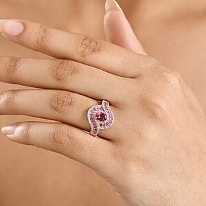 D'Joy Ouro Fino Rubellite and Multi Gemstone 1.20 ctw Scarlet Flow Ring in 18K Vermeil Rose Gold Over Sterling Silver (Size 8.0)