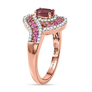 D'Joy Ouro Fino Rubellite and Multi Gemstone 1.20 ctw Scarlet Flow Ring in 18K Vermeil Rose Gold Over Sterling Silver (Size 8.0)