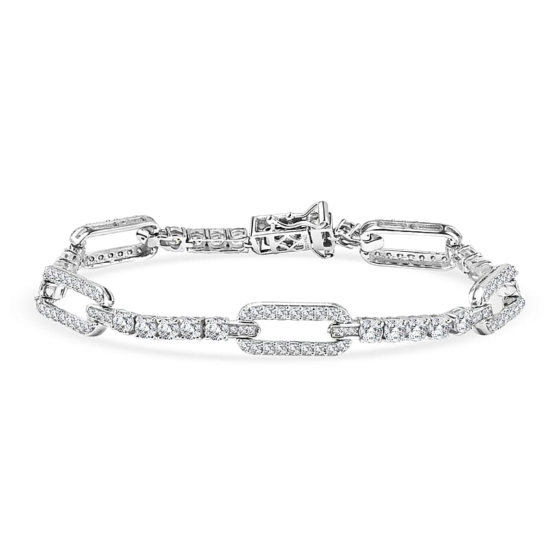 D'Joy Moissanite 4.10 ctw Connected Forever Bracelet in Rhodium Over Sterling Silver (7.25 In)