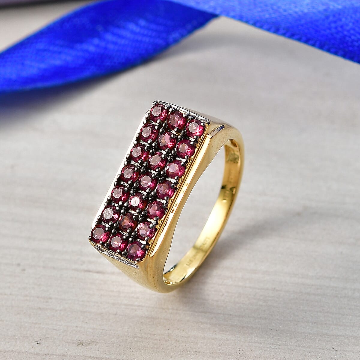 Ouro Fino Rubellite and Luxuriant Lab Grown Diamond G-H SI 1.75 ctw Men's Ring in 18K Vermeil Yellow Gold Over Sterling Silver (Size 10.0) image number 1