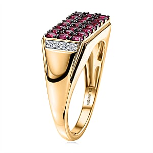 Ouro Fino Rubellite and Luxuriant Lab Grown Diamond G-H SI 1.75 ctw Men's Ring in 18K Vermeil Yellow Gold Over Sterling Silver (Size 10.0)