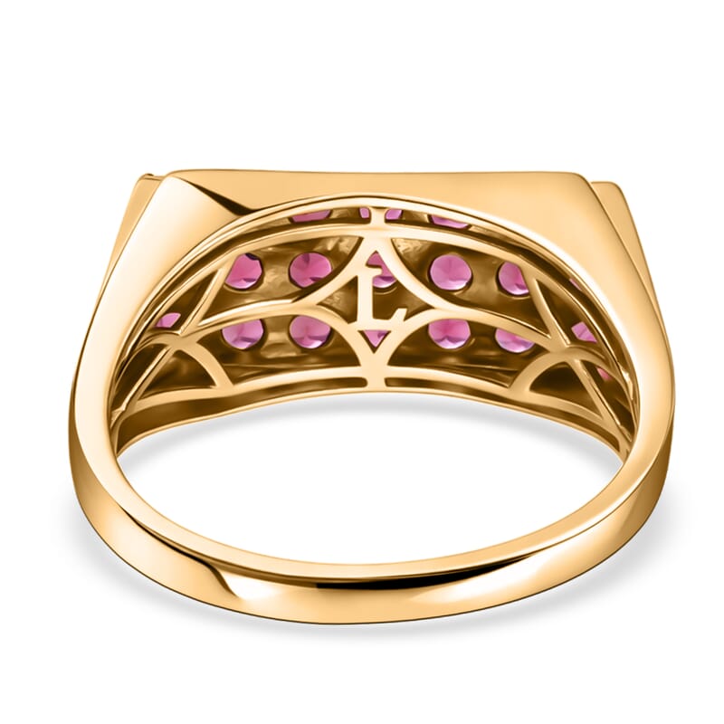 Ouro Fino Rubellite and Luxuriant Lab Grown Diamond G-H SI 1.75 ctw Men's Ring in 18K Vermeil Yellow Gold Over Sterling Silver (Size 10.0)