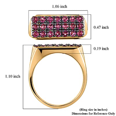 Ouro Fino Rubellite and Luxuriant Lab Grown Diamond G-H SI 1.75 ctw Men's Ring in 18K Vermeil Yellow Gold Over Sterling Silver (Size 10.0)