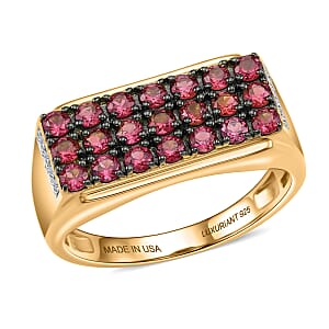 Ouro Fino Rubellite and Luxuriant Lab Grown Diamond G-H SI 1.75 ctw Men's Ring in 18K Vermeil Yellow Gold Over Sterling Silver (Size 11.0)