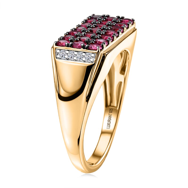 Ouro Fino Rubellite and Luxuriant Lab Grown Diamond G-H SI 1.75 ctw Men's Ring in 18K Vermeil Yellow Gold Over Sterling Silver (Size 14.0)