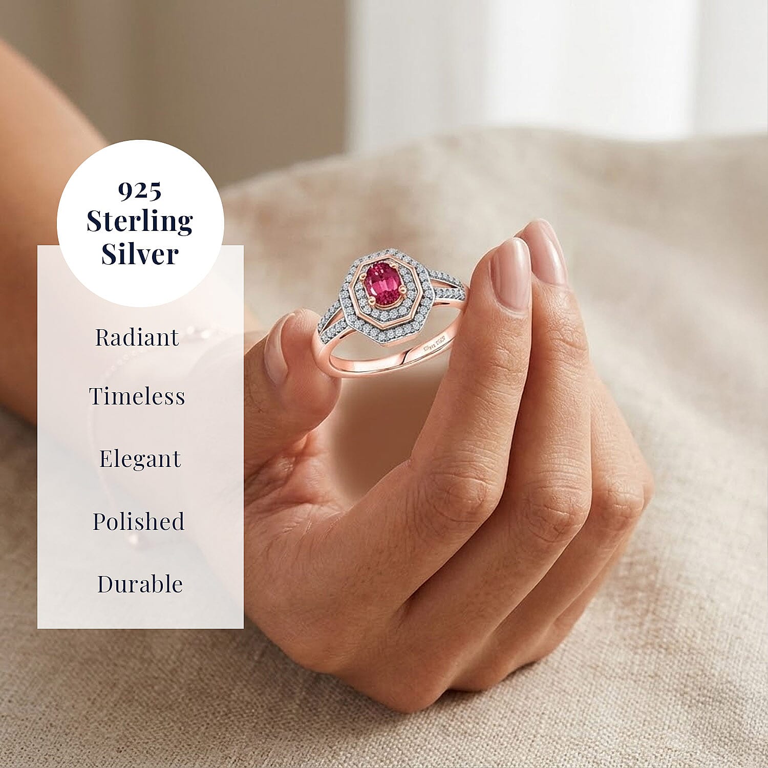 D'Joy Premium Ouro Fino Rubellite and Moissanite 0.65 ctw Passion Halo Ring in 18K Vermeil Rose Gold Over Sterling Silver (Size 5.0)