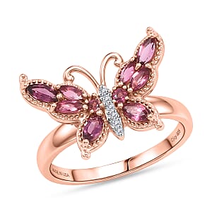 D'Joy Ouro Fino Rubellite and Moissanite 1.00 ctw Butterfly Ring in 18K Vermeil Rose Gold Over Sterling Silver (Size 10.0)
