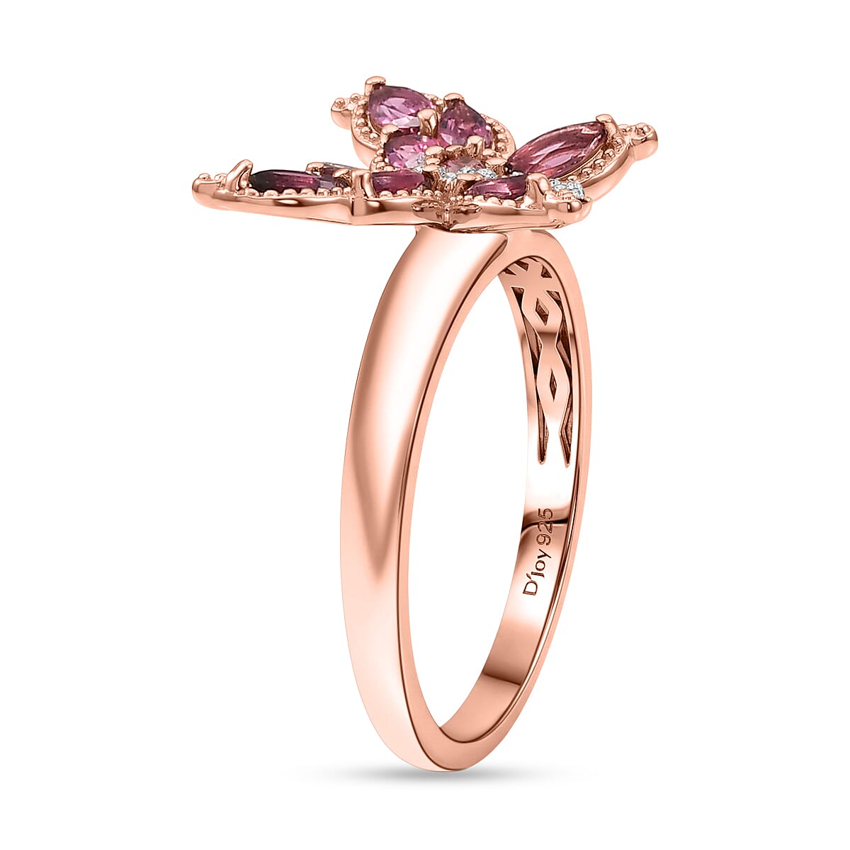 D'Joy Ouro Fino Rubellite and Moissanite 1.00 ctw Butterfly Ring in 18K Vermeil Rose Gold Over Sterling Silver (Size 10.0) image number 3