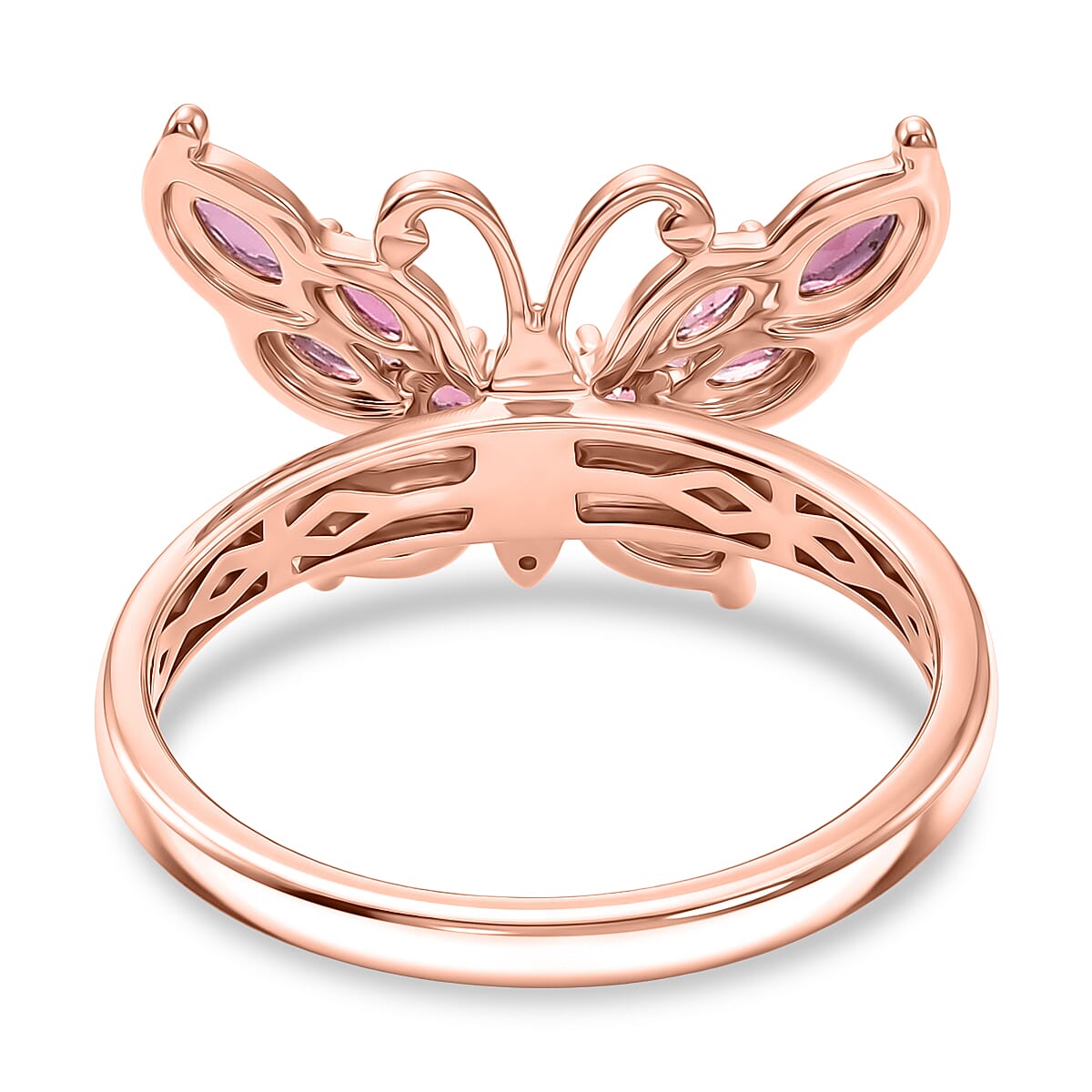 D'Joy Ouro Fino Rubellite and Moissanite 1.00 ctw Butterfly Ring in 18K Vermeil Rose Gold Over Sterling Silver (Size 10.0) image number 4