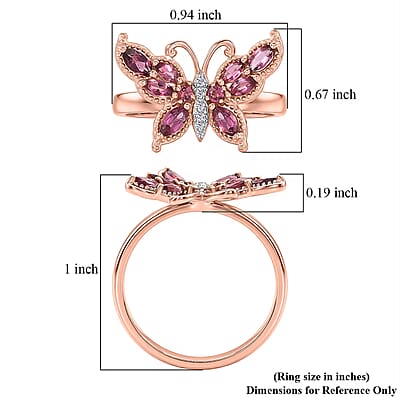 D'Joy Ouro Fino Rubellite and Moissanite 1.00 ctw Butterfly Ring in 18K Vermeil Rose Gold Over Sterling Silver (Size 7.0)