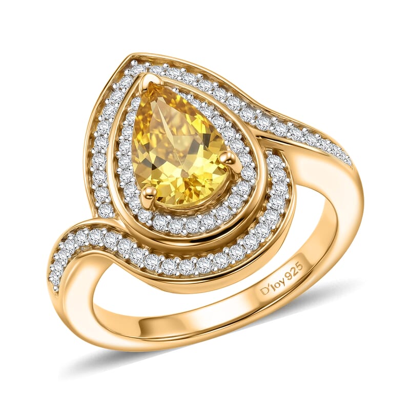 D'Joy AAA Brazilian Heliodor and Moissanite 1.50 ctw Ring in 18K Vermeil Yellow Gold Over Sterling Silver (Size  10.0)