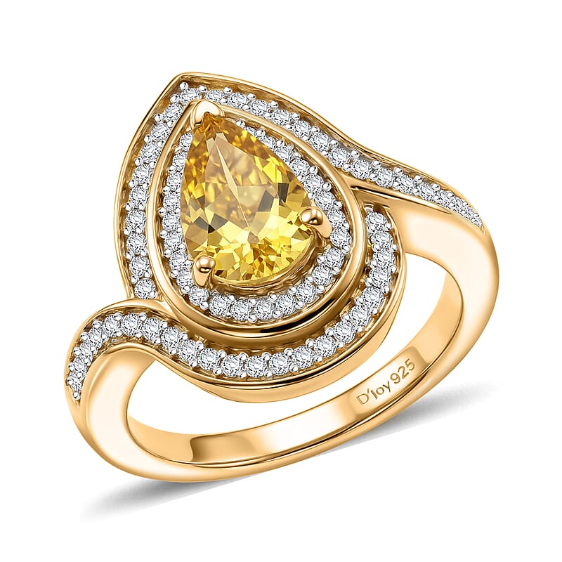 D'Joy AAA Brazilian Heliodor and Moissanite 1.50 ctw Ring in 18K Vermeil Yellow Gold Over Sterling Silver (Size  7.0)