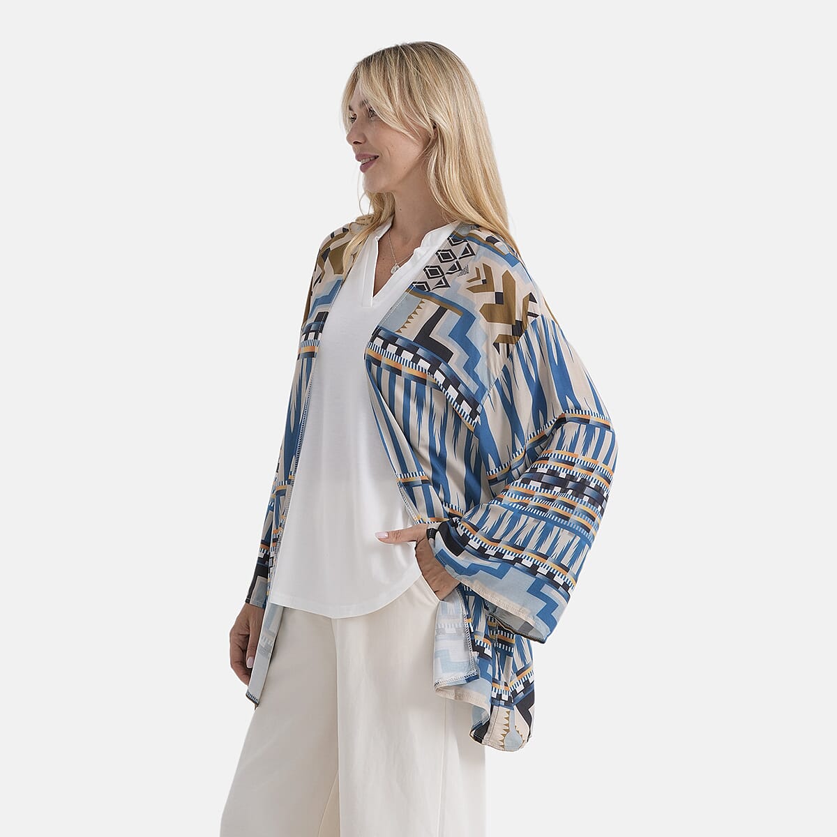 La Marey Multicolored Short Print Kimono - One Size Fits Most image number 2