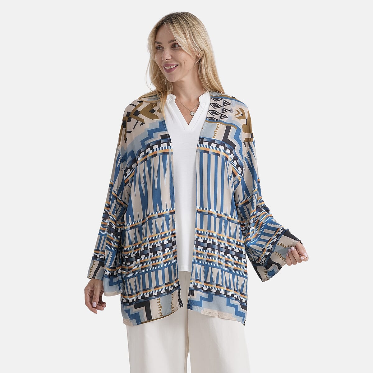 La Marey Multicolored Short Print Kimono - One Size Fits Most image number 3