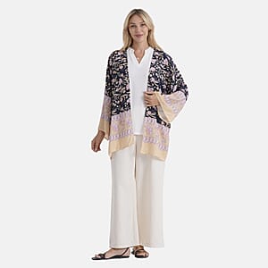 La Marey Back Pink Floral Pattern Short Print Kimono - One Size Fits Most