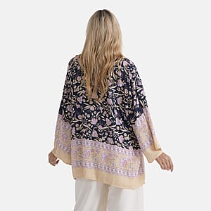 La Marey Back Pink Floral Pattern Short Print Kimono - One Size Fits Most