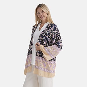 La Marey Back Pink Floral Pattern Short Print Kimono - One Size Fits Most