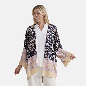 La Marey Back Pink Floral Pattern Short Print Kimono - One Size Fits Most
