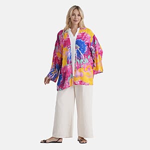 La Marey Multi Color Flowy Design Short Print Kimono - One Size Fits Most