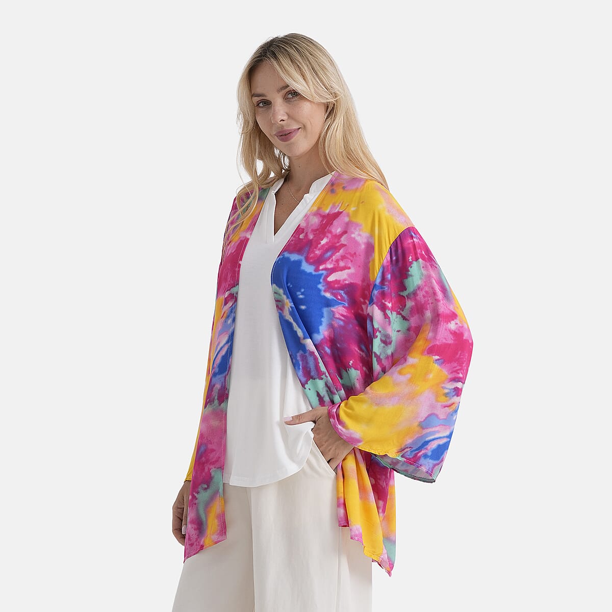 La Marey Multi Color Flowy Design Short Print Kimono - One Size Fits Most image number 2