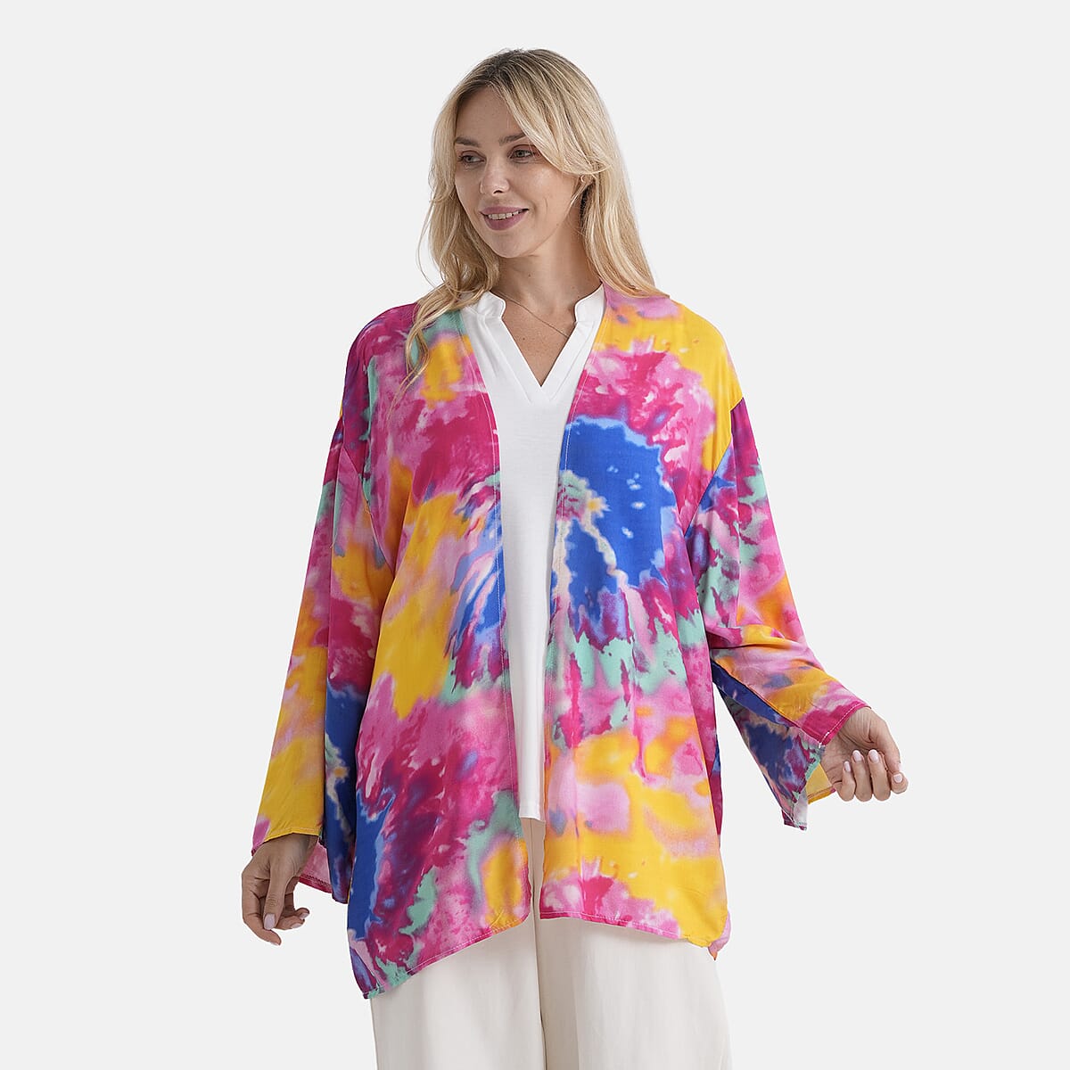 La Marey Multi Color Flowy Design Short Print Kimono - One Size Fits Most image number 3