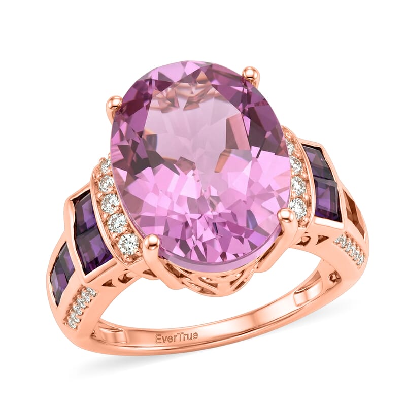 EverTrue African Lilac Quartz (Triplet) and Multi Gemstone 11.10 ctw Empress Rose Ring in 18K Rose Gold Plated (Size 11.0)