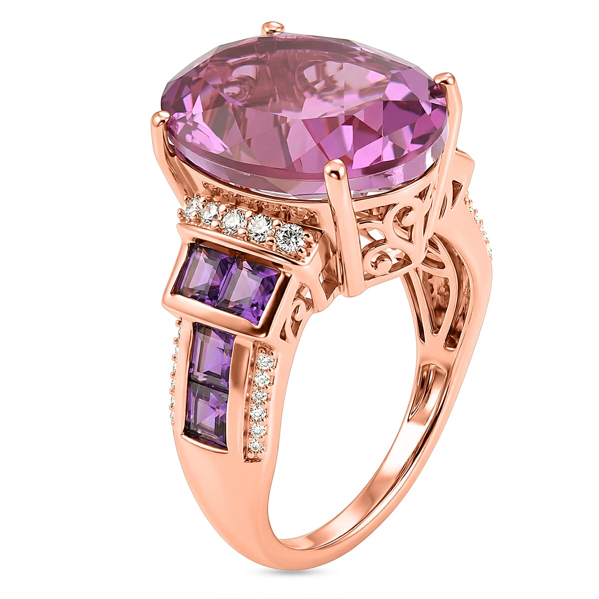 EverTrue African Lilac Quartz, Multi Gemstone Ring in 18K RG Plated (Size 10.0) 11.10 ctw image number 3