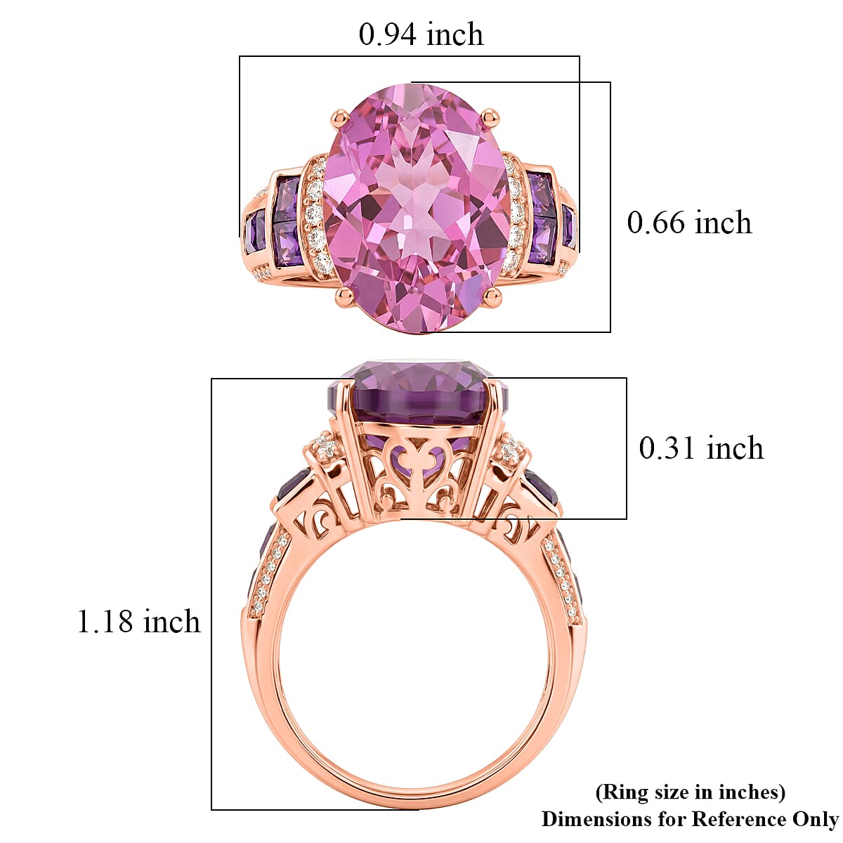 EverTrue African Lilac Quartz (Triplet) and Multi Gemstone 11.10 ctw Empress Rose Ring in 18K Rose Gold Plated (Size 11.0)