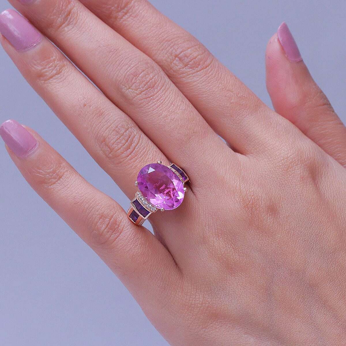 EverTrue African Lilac Quartz (Triplet) and Multi Gemstone 11.10 ctw Ring in 18K Rose Gold Plated (Size 8.0) image number 2