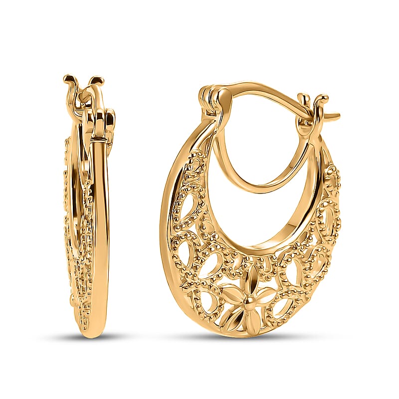 EverTrue Bronzella Collection Bloom Filigree Hoop Earrings in 18K Yellow Gold Plated Bronze
