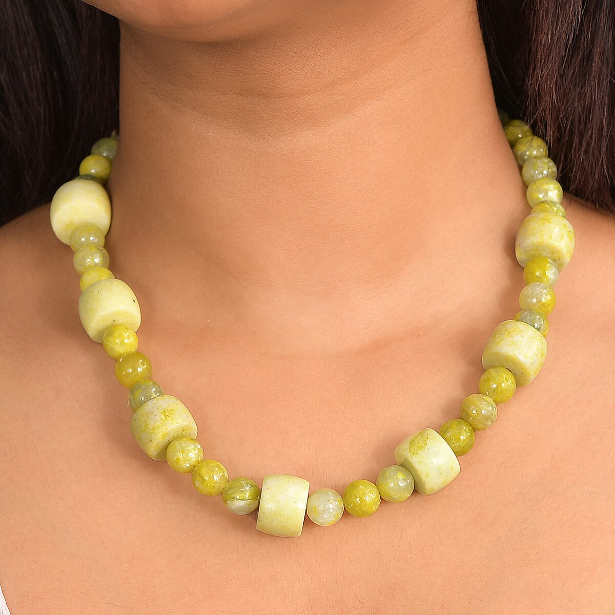 EverTrue Lemon Jasper 445.00 ctw Beaded Necklace in Platinum Bond 18 Inches image number 2