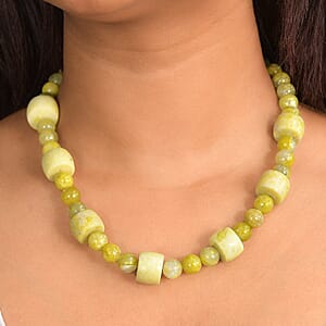 EverTrue Lemon Jasper 445.00 ctw Beaded Necklace in Platinum Bond 18 Inches