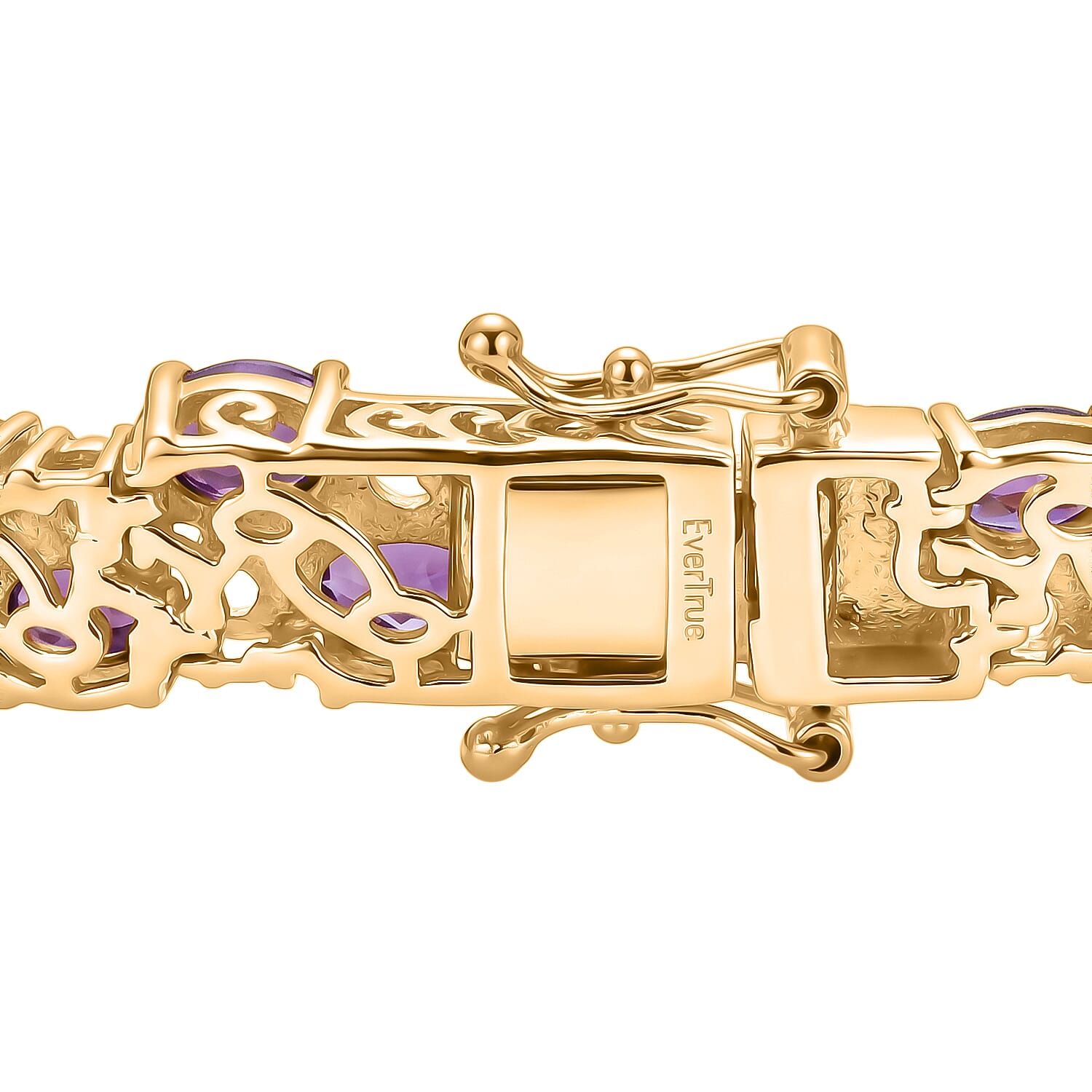 EverTrue African Amethyst and White Topaz 19.20 ctw Zig Zag Double Row Bracelet in 18K Yellow Gold Plated (7.25 In)