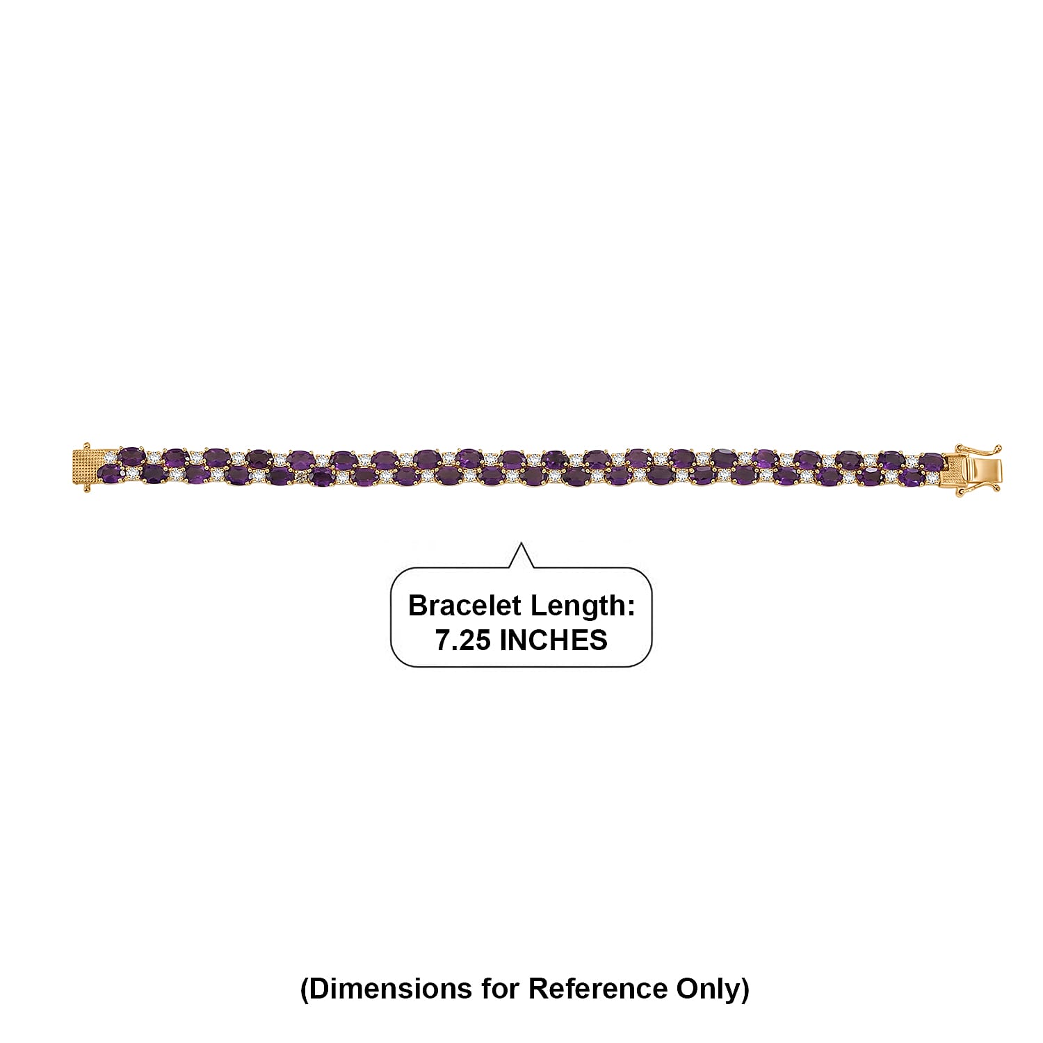 EverTrue African Amethyst and White Topaz 19.20 ctw Zig Zag Double Row Bracelet in 18K Yellow Gold Plated (7.25 In)