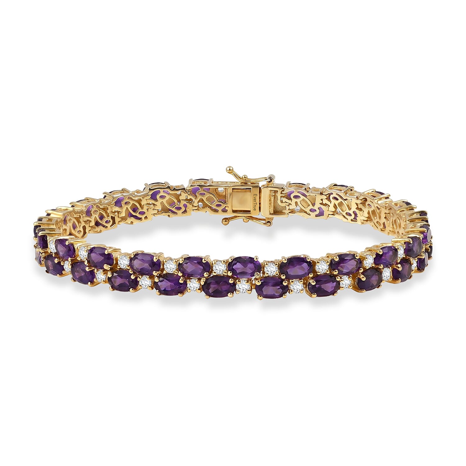 EverTrue African Amethyst and White Topaz 21.10 ctw Zig Zag Double Row Bracelet in 18K YG Plated (8.00 In)
