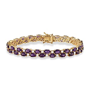 EverTrue African Amethyst and White Topaz 21.10 ctw Zig Zag Double Row Bracelet in 18K YG Plated (8.00 In)