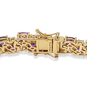 EverTrue African Amethyst and White Topaz 21.10 ctw Zig Zag Double Row Bracelet in 18K YG Plated (8.00 In)