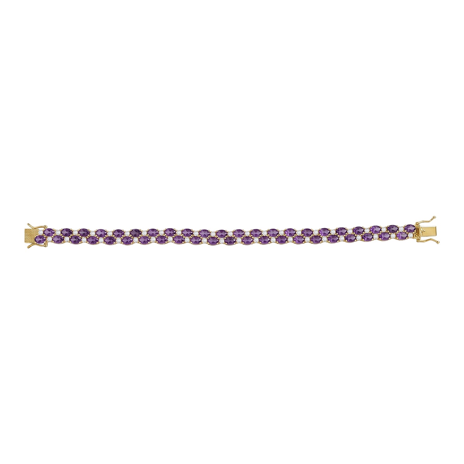 EverTrue African Amethyst and White Topaz 21.10 ctw Zig Zag Double Row Bracelet in 18K YG Plated (8.00 In)