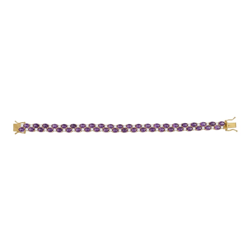 EverTrue African Amethyst and White Topaz 21.10 ctw Zig Zag Double Row Bracelet in 18K YG Plated (8.00 In)
